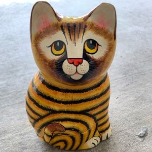 VTG 80s CAT figure trinket box HOME DECOR cute PET